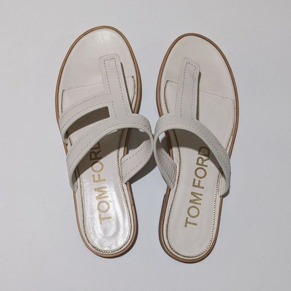 Tom Ford Leather Thong Monogram TF Sandals White Size 39 - Picture 10 of 16